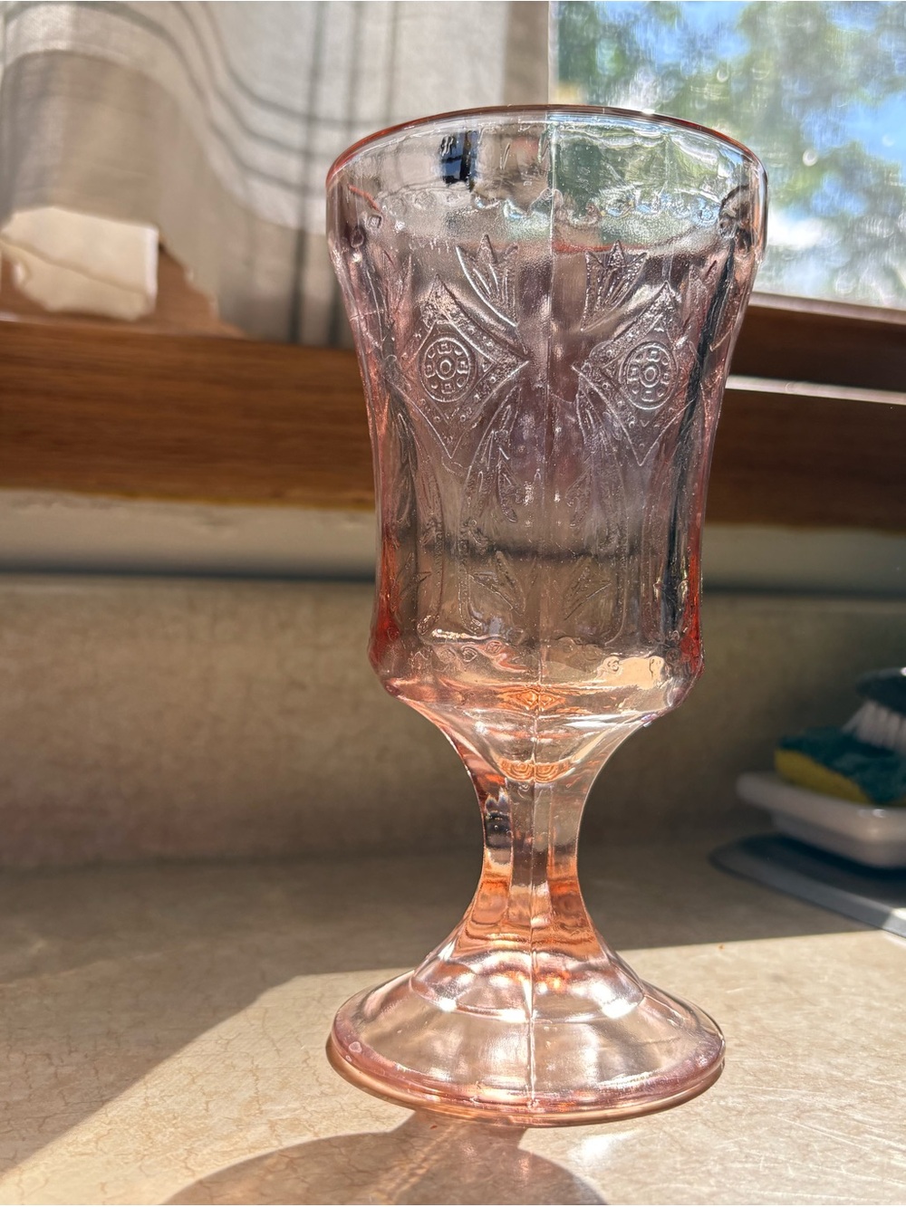 Vintage Pink Pressed Glass Goblet💕